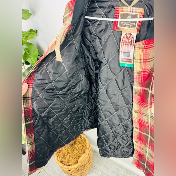 NEW Legendary Outfitters Men's Hooded Plaid Shirt Jacket Black & Tan Red - Picture 6 of 10